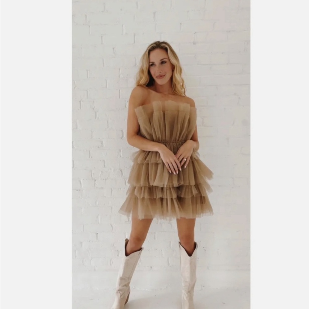 Brown tulle mini dress